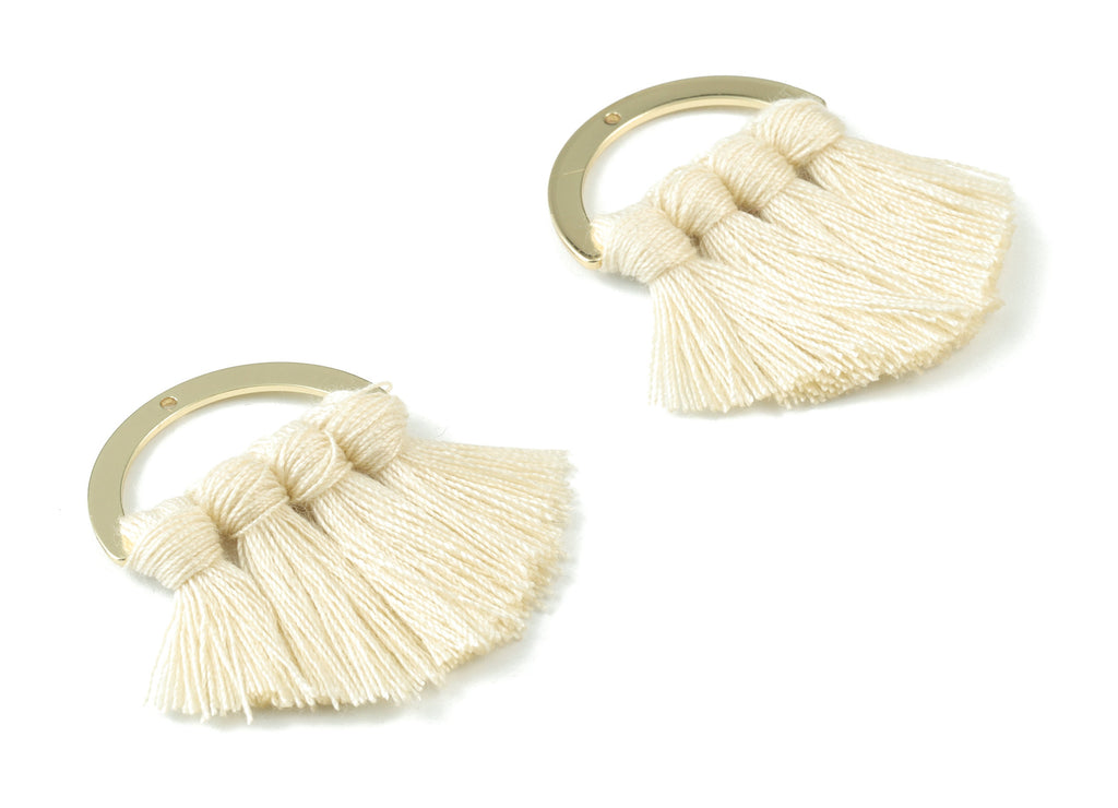 Gold Tone Plated Semi circle Brass - Half Moon Tassel Earring Charms - Cotton Cream Tassels - Fringe Tassel - 44.49x30.34x4.42mm - TSM3070C - DOMEDBAZAAR
