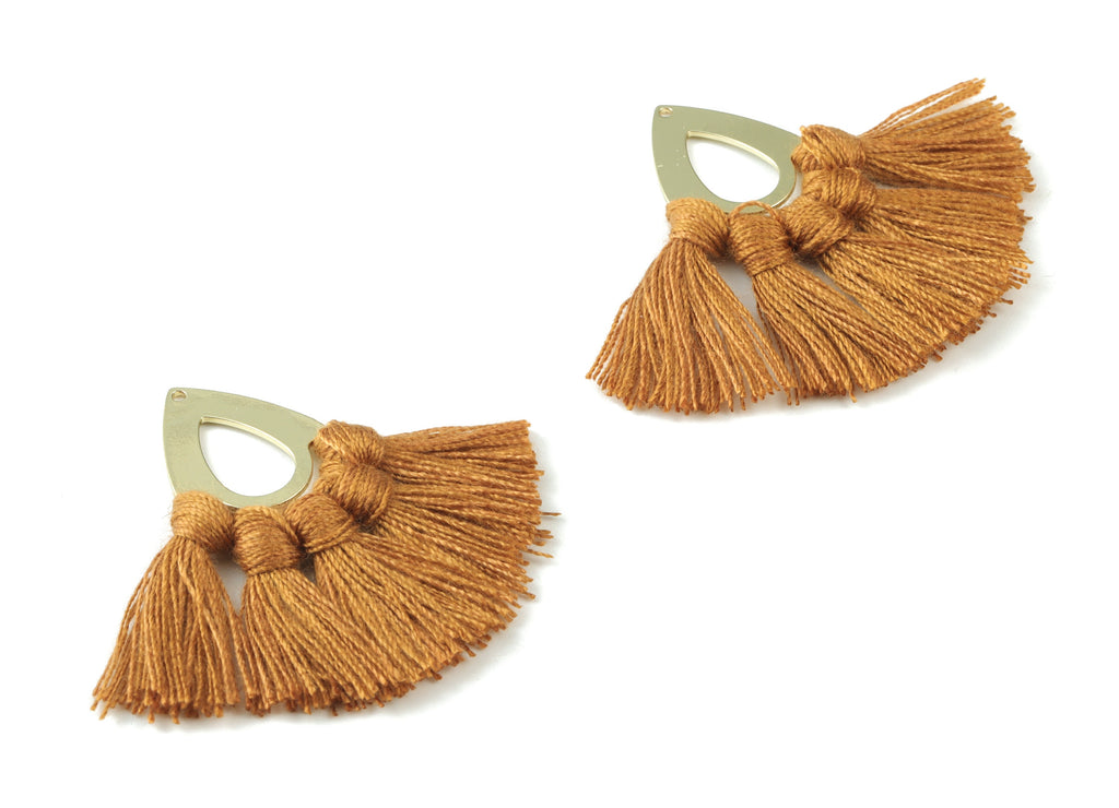 Gold Tone Plated Drop Brass - Drop Tassel Earring Charms - Cotton Brown Tassels - Fringe Tassel - 45.99x19.16x3.49mm - TSM3055BR - DOMEDBAZAAR