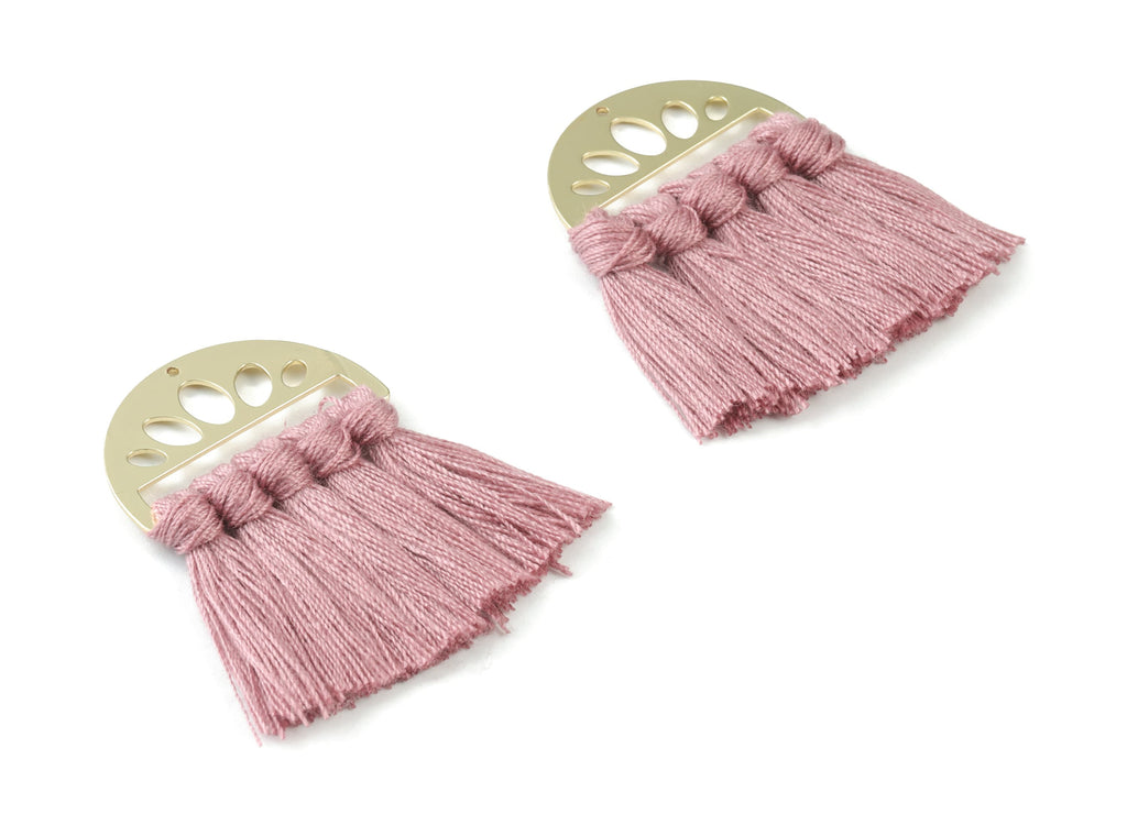 Gold Tone Plated Semi circle Brass - Half Moon Tassel Earring Charms - Cotton Purple Tassels - Fringe Tassel - 49.92x35.24x4.92mm - TSM3065P - DOMEDBAZAAR