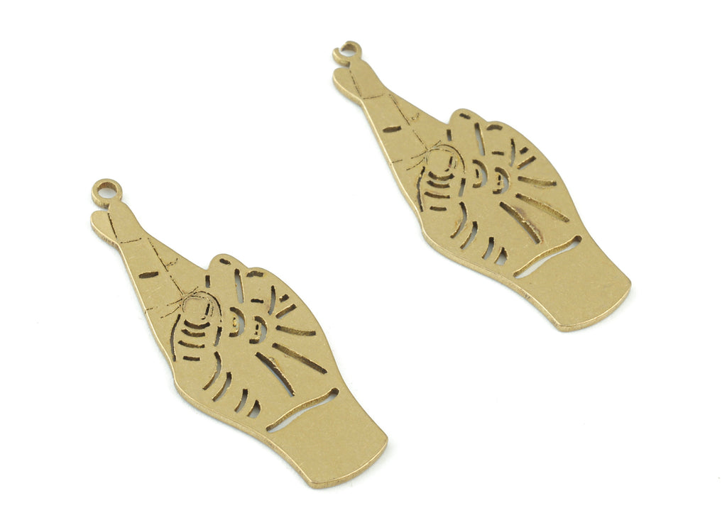 Hand Signs Pendant - Raw Brass Hand Sign Earring Charms - Jewelry Making Supplies - 32x12x0.8mm - PPM3584 - DOMEDBAZAAR