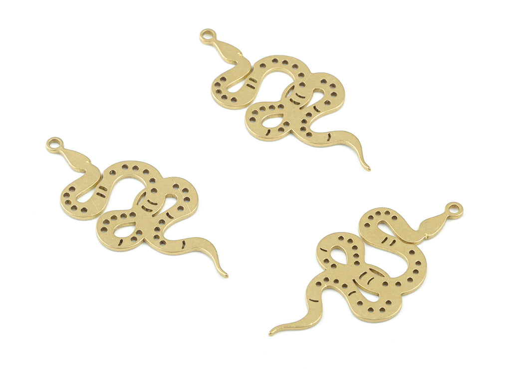 Snake Brass Earring Charms - Raw Brass Snake Pendant -  Brass Snake Charm - Jewellery Making Supplies - 32x15x0.7mm - PPM3659 - DOMEDBAZAAR
