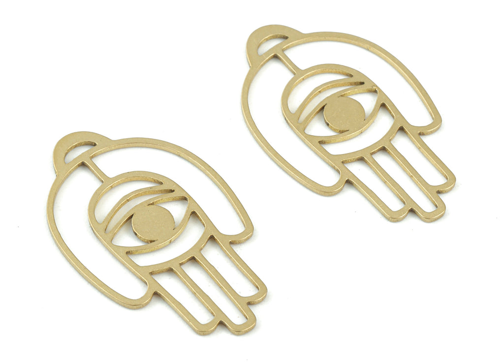 Hand Eye Pendant - Raw Brass Hand Eye Earring Charms - Hand Signs Pendant - Jewelry Making Supplies - 30x18x0.8mm - PPM3655 - DOMEDBAZAAR