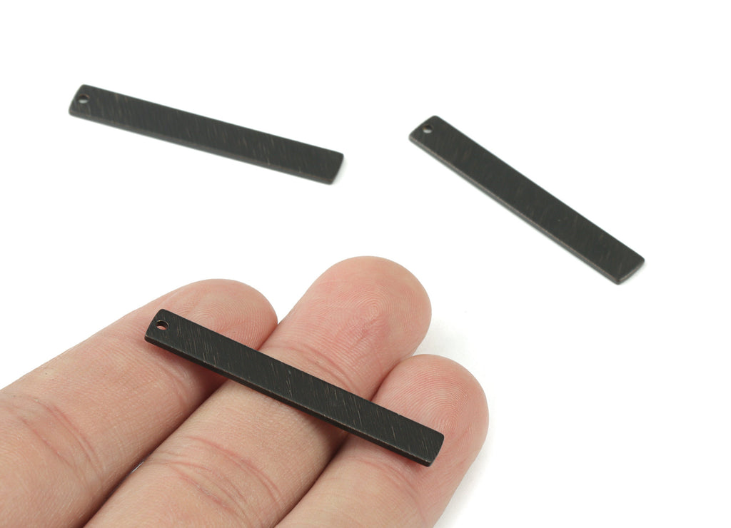 Brass Black Long Rectangle Earring Charms - Black Bar Rectangle Pendant - Earring Findings - Jewelry Supplies - 40,8x6,08x1mm - PP2108B - DOMEDBAZAAR