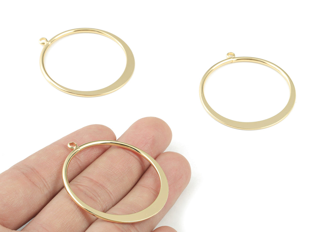 Gold Hoop Pendant - 18K Real Gold Plated Brass Circle Earring Charms - Earring Findings - Jewelry Supplies - 44.55x40.22x2.22mm - RGP2741 - DOMEDBAZAAR
