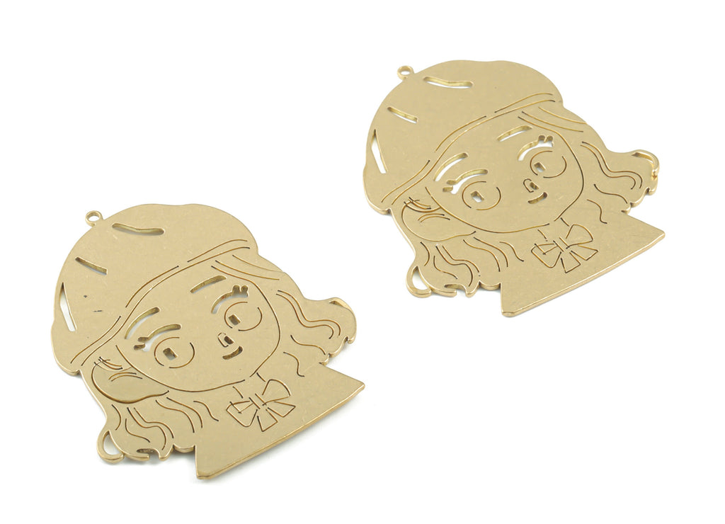 Brass Capped Girl Earring Charms - Raw Brass Little Girl Pendant - Earrings Finding - Jewelry Supplies - 45.4x38.72x0.87mm - PPM3320 - DOMEDBAZAAR