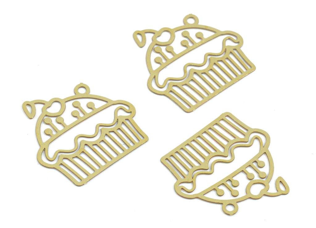 Brass Cup Cake Earring Charms - Raw Brass Cup Cake Earrings - Earring Findings - Jewelry Supplies - 17.01x16.58x0.29mm - JJC11991 - DOMEDBAZAAR