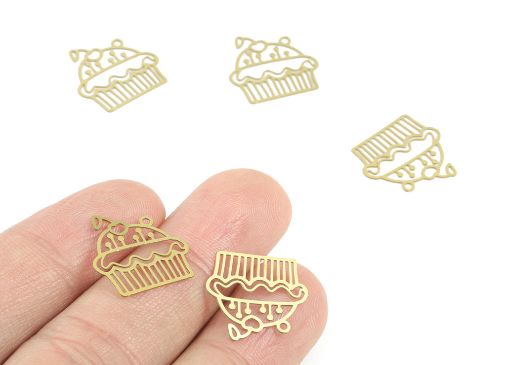 Brass Cup Cake Earring Charms - Raw Brass Cup Cake Earrings - Earring Findings - Jewelry Supplies - 17.01x16.58x0.29mm - JJC11991 - DOMEDBAZAAR