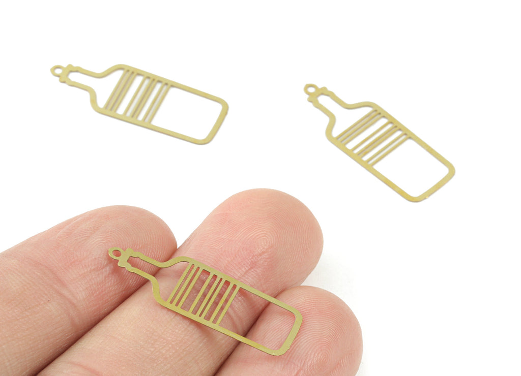 Brass Bottle Earring Charms - Raw Brass Bottle Pendant - Earring Findings - Jewelry Supplies - 28.29x10.57x0.28mm - JJC11981 - DOMEDBAZAAR