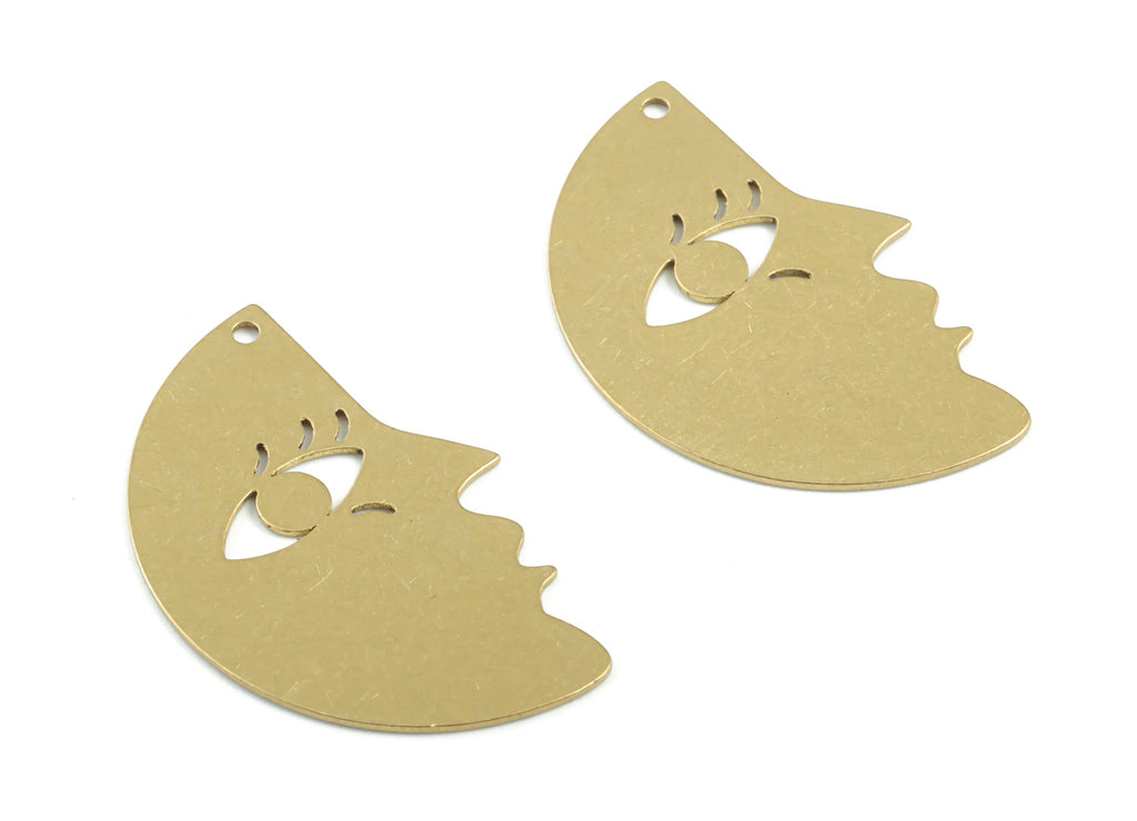 Personalized stamping blank - Brass Woman Face Earring Charms - Raw Brass Eyelash Face Pendant - Earrings Finding  - 29x19x0.58mm - PPM3341 - DOMEDBAZAAR