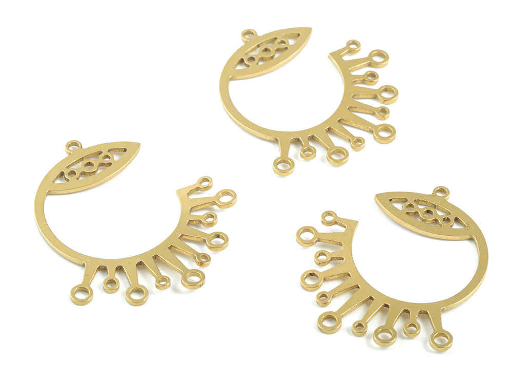 Brass Crown C Eye Earring Connector - Raw Brass Circle Crown Pendant - Earrings Finding - Jewelry Supplies - 31.09x26.87x0.84mm - PPM3281 - DOMEDBAZAAR