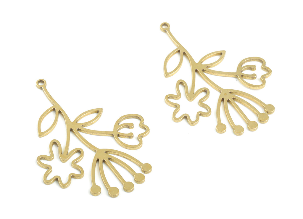 Brass Flower Earring Charms - Raw Brass Flower Pendant - Earrings Finding - Jewelry Supplies - 36.16x27.08x0.82mm - PPM3206 - DOMEDBAZAAR