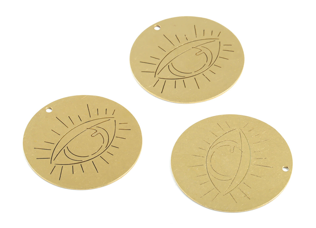 Brass Circle Eyelash Earring Charms - Raw Brass Eye Coin Pendant - Earrings Finding - Jewelry Supplies - 30.03x29.97x0.59mm - PPM3308 - DOMEDBAZAAR