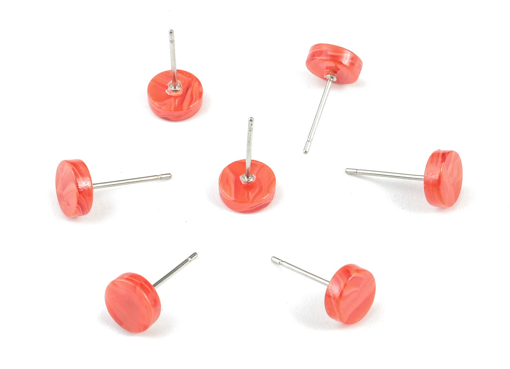 Acetate Mini Round Earring Stud - Mini Circle Earring Post - 316 Stainless Steel Surgical - Color Code: A459 - 7.25x7.25x2.5mm - AC1866-A459 - DOMEDBAZAAR