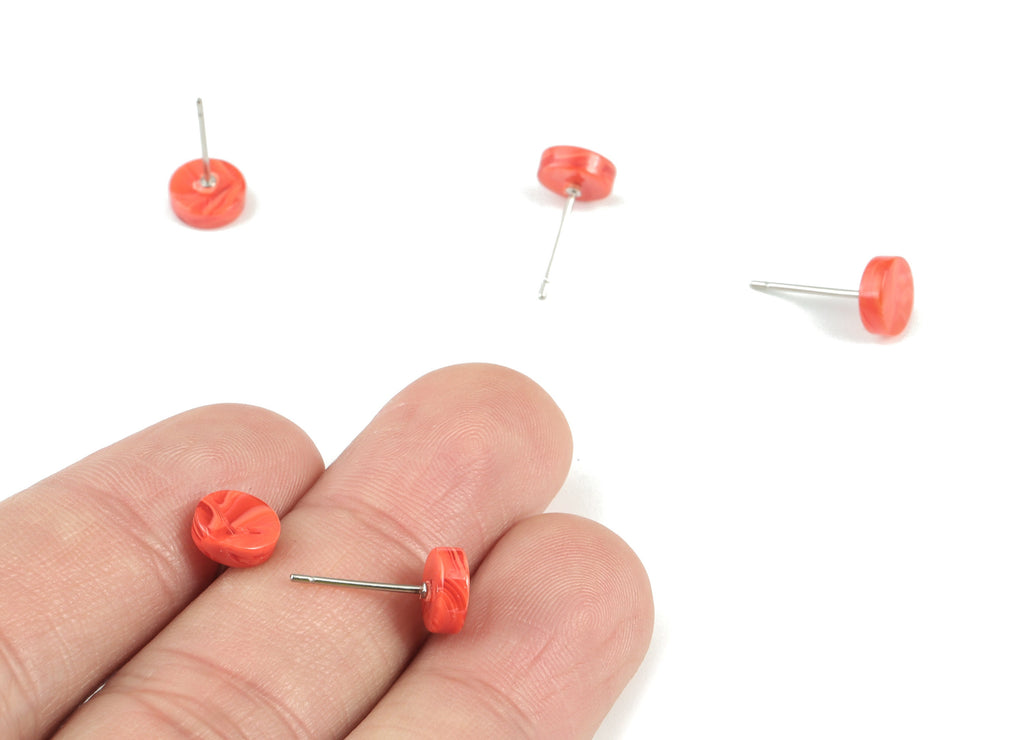 Acetate Mini Round Earring Stud - Mini Circle Earring Post - 316 Stainless Steel Surgical - Color Code: A459 - 7.25x7.25x2.5mm - AC1866-A459 - DOMEDBAZAAR