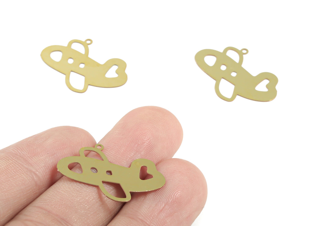 Brass Plane Earring Charms - Raw Brass Plane Pendant - Earring Findings - Jewelry Supplies - 26.81x17.4x0.29mm - JJC11912 - DOMEDBAZAAR