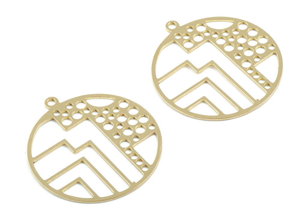 Brass Round Earring Charms - Raw Brass Geometric Pendant - Earrings Finding - Jewelry Supplies - 30.23x27.48x0.65mm - PPM3321 - DOMEDBAZAAR