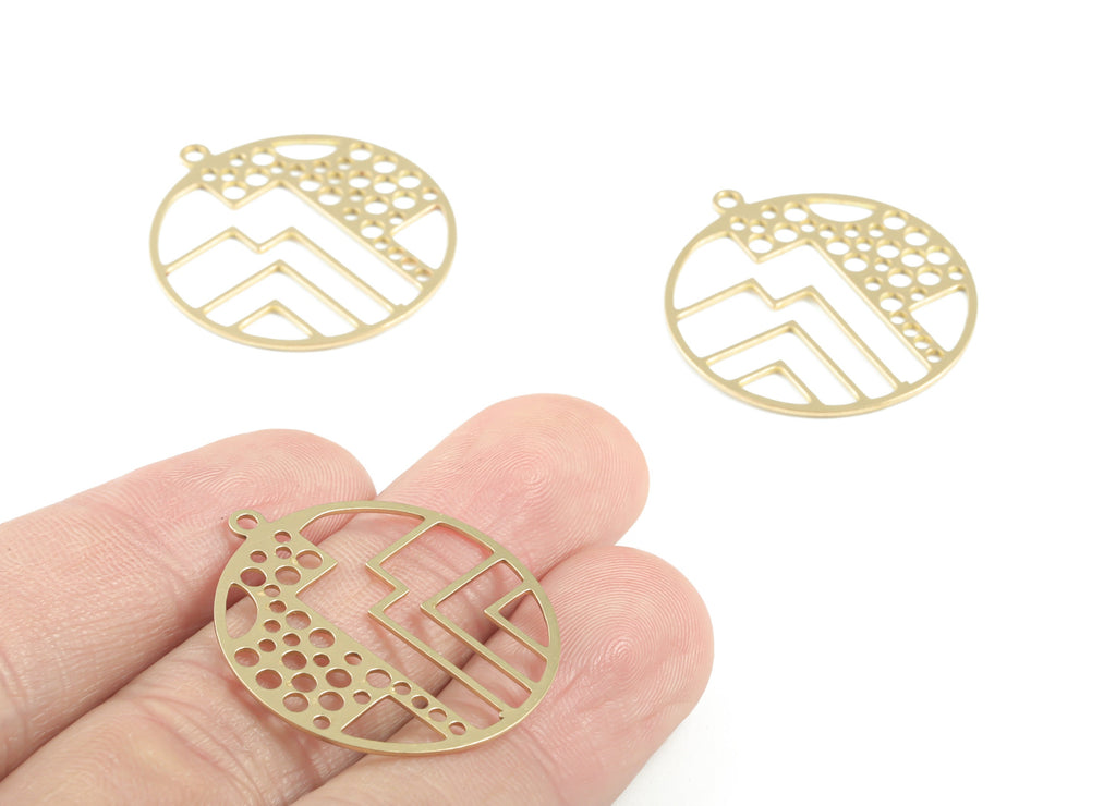 Brass Round Earring Charms - Raw Brass Geometric Pendant - Earrings Finding - Jewelry Supplies - 30.23x27.48x0.65mm - PPM3321 - DOMEDBAZAAR