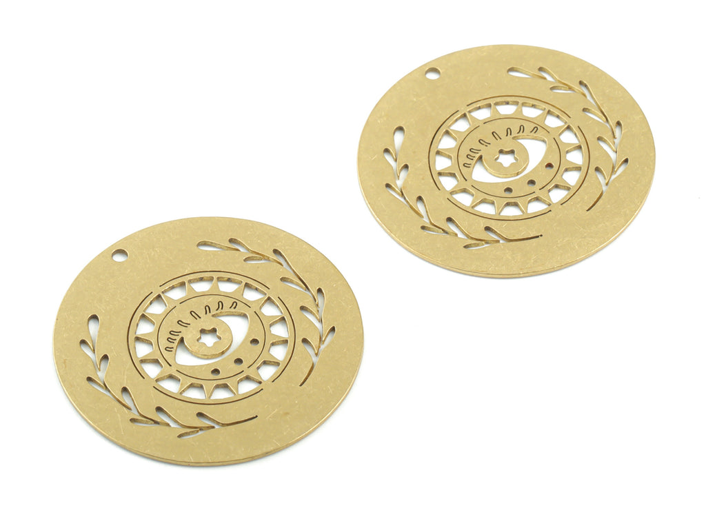 Brass Eye Branch Round Earring Charm - Raw Brass Eyelash Circle Pendant - Earrings Finding - Jewelry Supplies - 30.04x30.04x0.62mm - PPM3277 - DOMEDBAZAAR