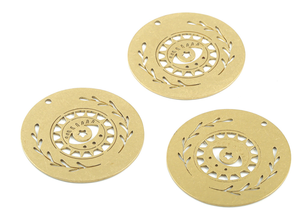 Brass Eye Branch Round Earring Charm - Raw Brass Eyelash Circle Pendant - Earrings Finding - Jewelry Supplies - 30.04x30.04x0.62mm - PPM3277 - DOMEDBAZAAR