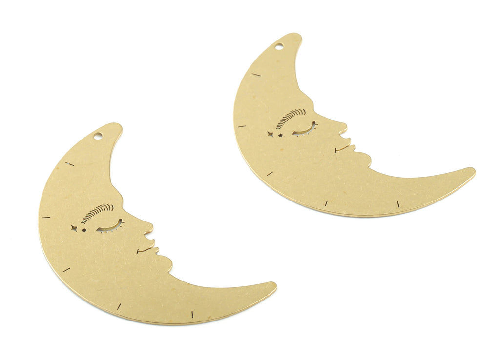 Brass Crescent Face Earring Charms - Raw Brass Asleep Moon Pendant - Earrings Finding - Jewelry Supplies - 46.68x24.08x0.6mm - PPM3286 - DOMEDBAZAAR