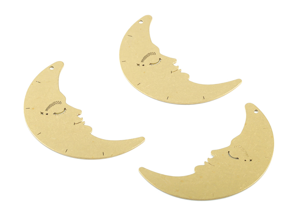 Brass Crescent Face Earring Charms - Raw Brass Asleep Moon Pendant - Earrings Finding - Jewelry Supplies - 46.68x24.08x0.6mm - PPM3286 - DOMEDBAZAAR