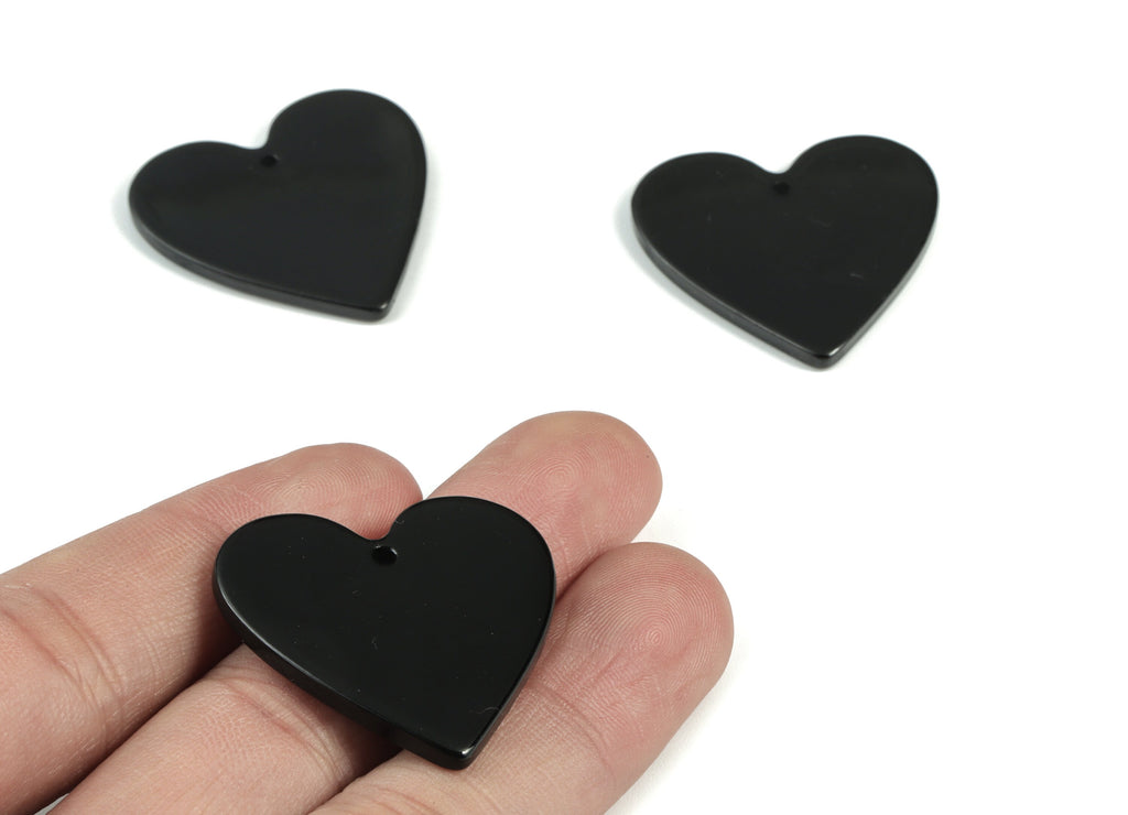 Acrylic Black Heart Earring Charms - Heart Pendant - Earring Findings - Jewelry Supplies - Color Code: A66- 31.19x31.72x2.58mm - AC1431-A66 - DOMEDBAZAAR