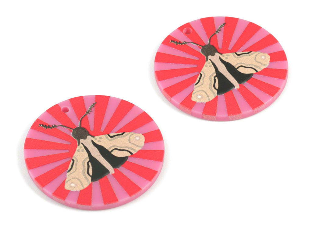Acrylic Moth Round Earring Charms - Acrylic Moth Circle Pendant - Earring Finding - Jewelry Supplies - 34.62x34.74x2.38mm - AC2091A - DOMEDBAZAAR