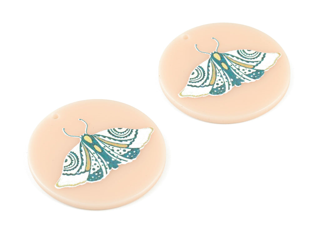 Acrylic Moth Round Earring Charms - Acrylic Moth Circle Pendant - Earring Finding - Jewelry Supplies - 39.72x39.87x2.13mm - AC2090B - DOMEDBAZAAR