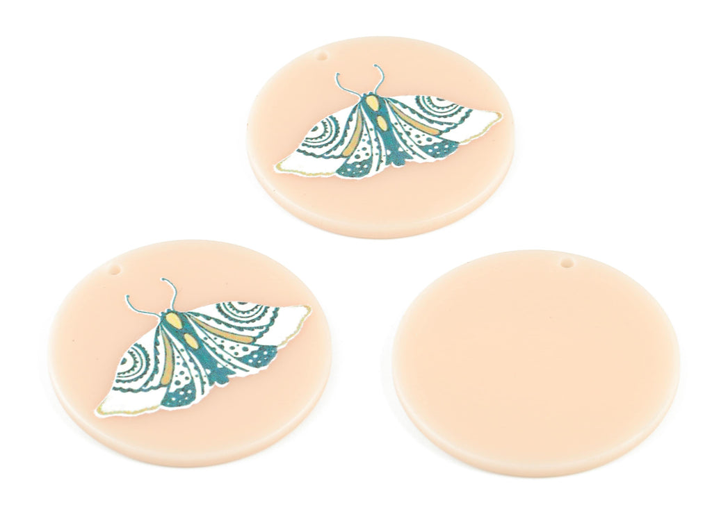 Acrylic Moth Round Earring Charms - Acrylic Moth Circle Pendant - Earring Finding - Jewelry Supplies - 39.72x39.87x2.13mm - AC2090B - DOMEDBAZAAR