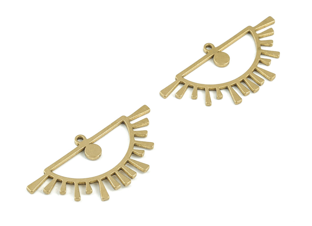Half Sun Earring Charms - Raw Brass Semi Circle Pendant - Semicircle Eyelash Charms - Jewelry Supplies - 32x16x1mm - PPM3507 - DOMEDBAZAAR