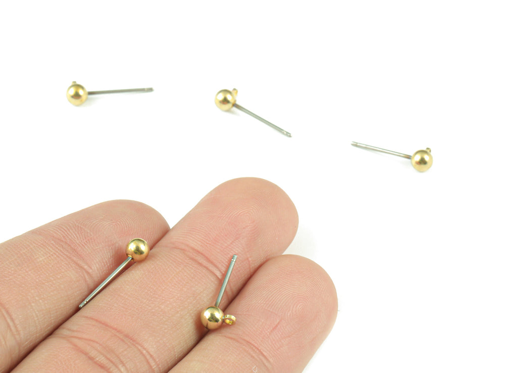 Brass Ball Stud Earring With Loop - Raw Brass Ball Post Loop - 316 Stainless Steel - Jewelry Supplies - 5.93x5.93x3.92mm - PP3609 - DOMEDBAZAAR
