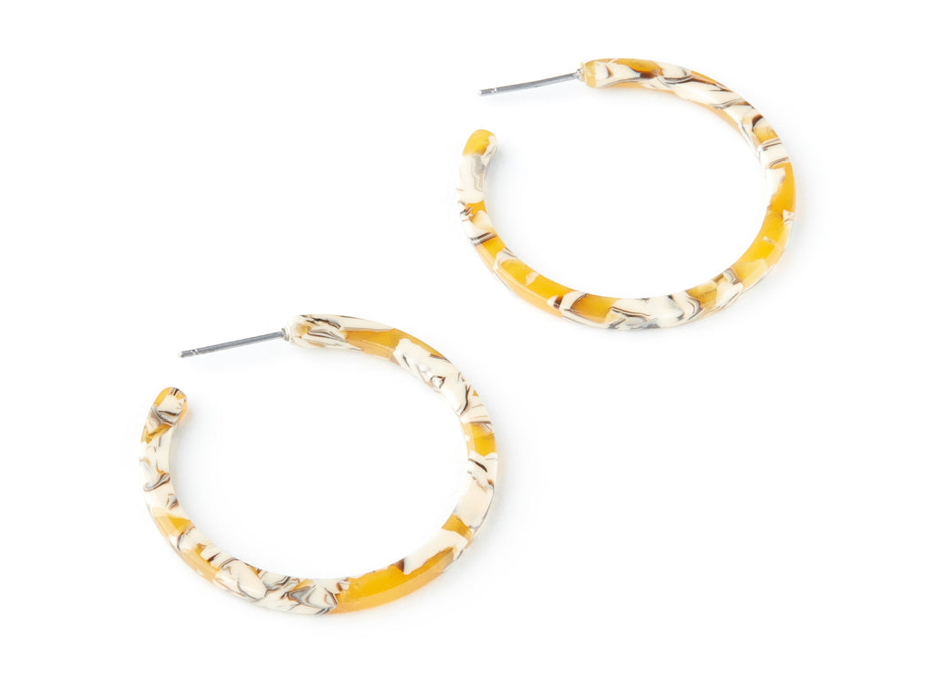 Open Hoop Earrings Stud - 1.5 inch Hoop Earring - Yellow Acetate Round Earring Post - Color Code: A14- Open Circle - 38x38x2.7mm - AC1173H - DOMEDBAZAAR