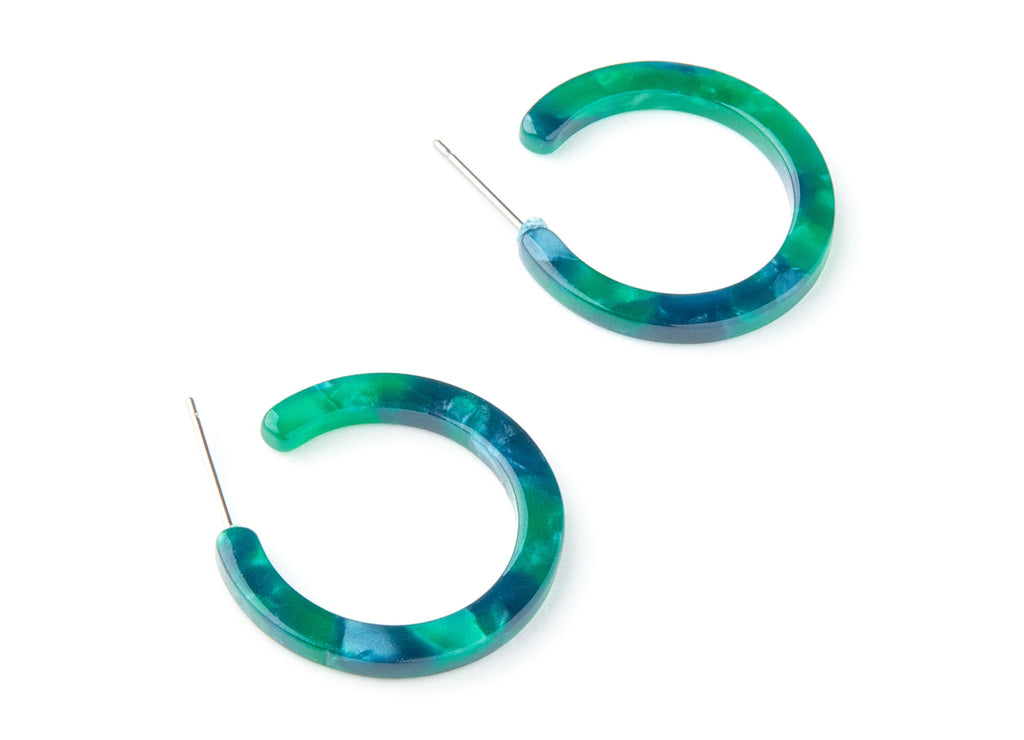 Open Hoop Earrings Stud - 1 inch Hoop Earring - Green Acetate Round Earrin Post - Color Code: A13 - 25.4x25.4x2.78mm - AC1174P - DOMEDBAZAAR