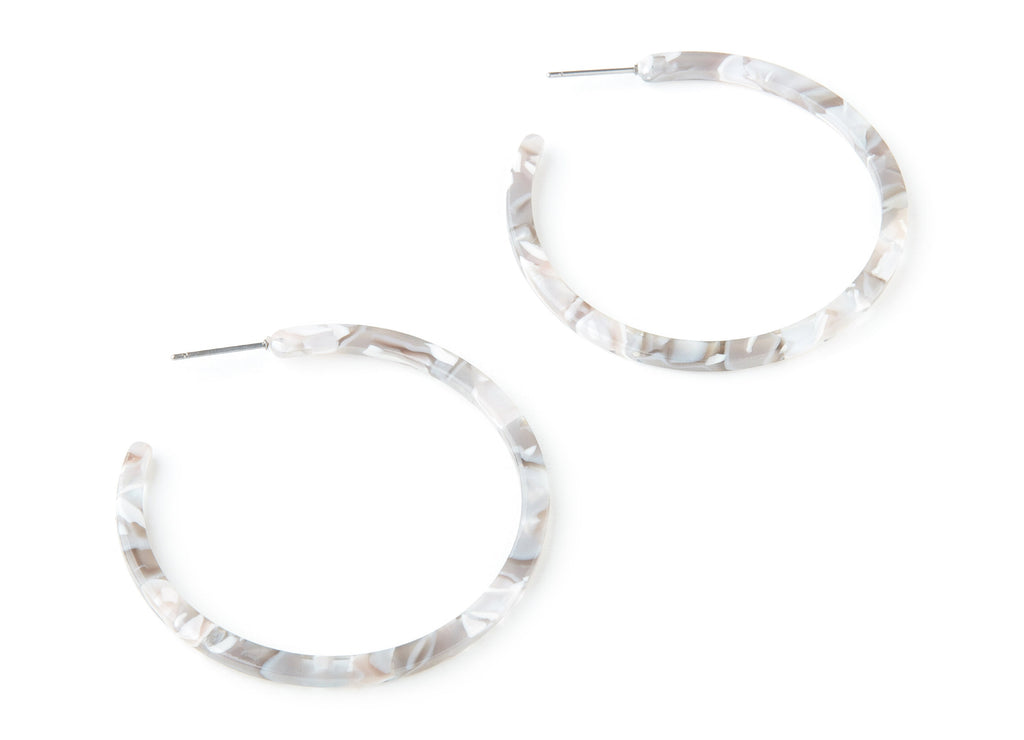Open Hoop Earrings Stud - 2 inch Hoop Earring - Gray Acetate Round Earring Post - Open Circle - Color Code: A20 - 50x50x2.8mm - AC1172J - DOMEDBAZAAR