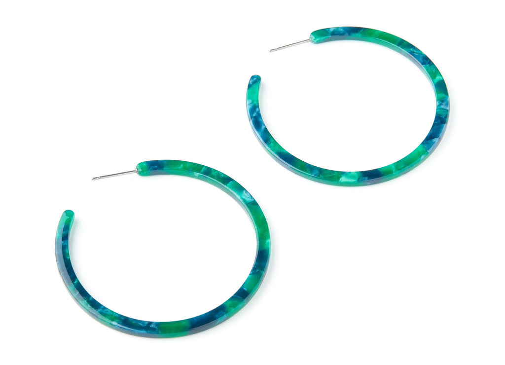 Open Hoop Earrings Stud - 2 inch Hoop Earring - Green Acetate Round Earring Post - Open Circle - Color Code: A13 - 50x50x2.8mm - AC1172P - DOMEDBAZAAR