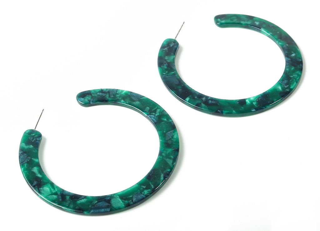 Open Hoop Earrings Stud - 2.5 inch Hoop Earring - Green Acetate Round Earring Post Open Circle - Color Code: A13 - 63.5x2.5mm - AC1572-A13 - DOMEDBAZAAR