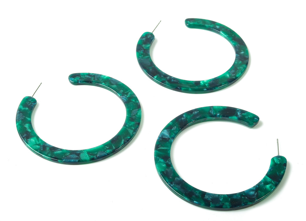 Open Hoop Earrings Stud - 2.5 inch Hoop Earring - Green Acetate Round Earring Post Open Circle - Color Code: A13 - 63.5x2.5mm - AC1572-A13 - DOMEDBAZAAR
