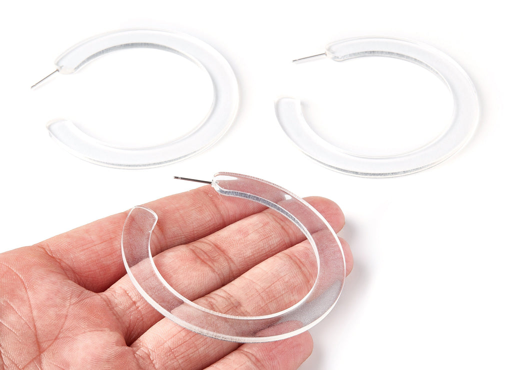 Open Hoop Earrings Stud - 2.5 inch Hoop Earring - Clear Acetate Round Earring Post Open Circle - Color Code: A63 - 63.5x2.5mm - AC1572-A63 - DOMEDBAZAAR