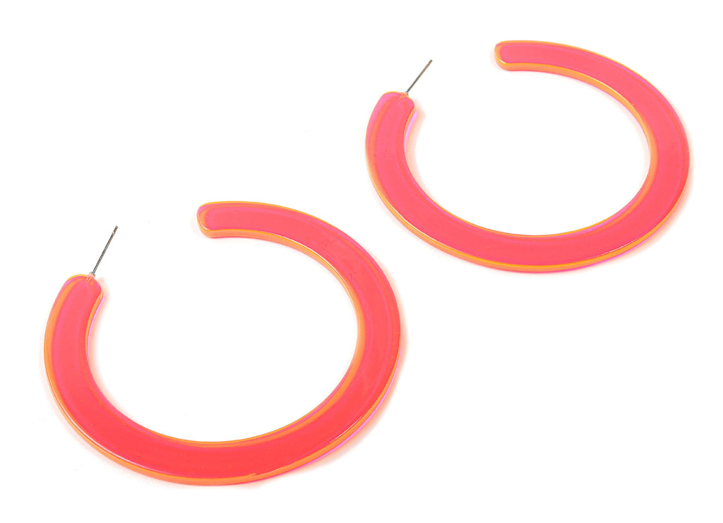 Open Hoop Earrings Stud - 2.5 inch Hoop Earring - Red Acetate Round Earring Post - Open Circle - Color Code:A295 - 63.5x2.5mm - AC1572-A295 - DOMEDBAZAAR