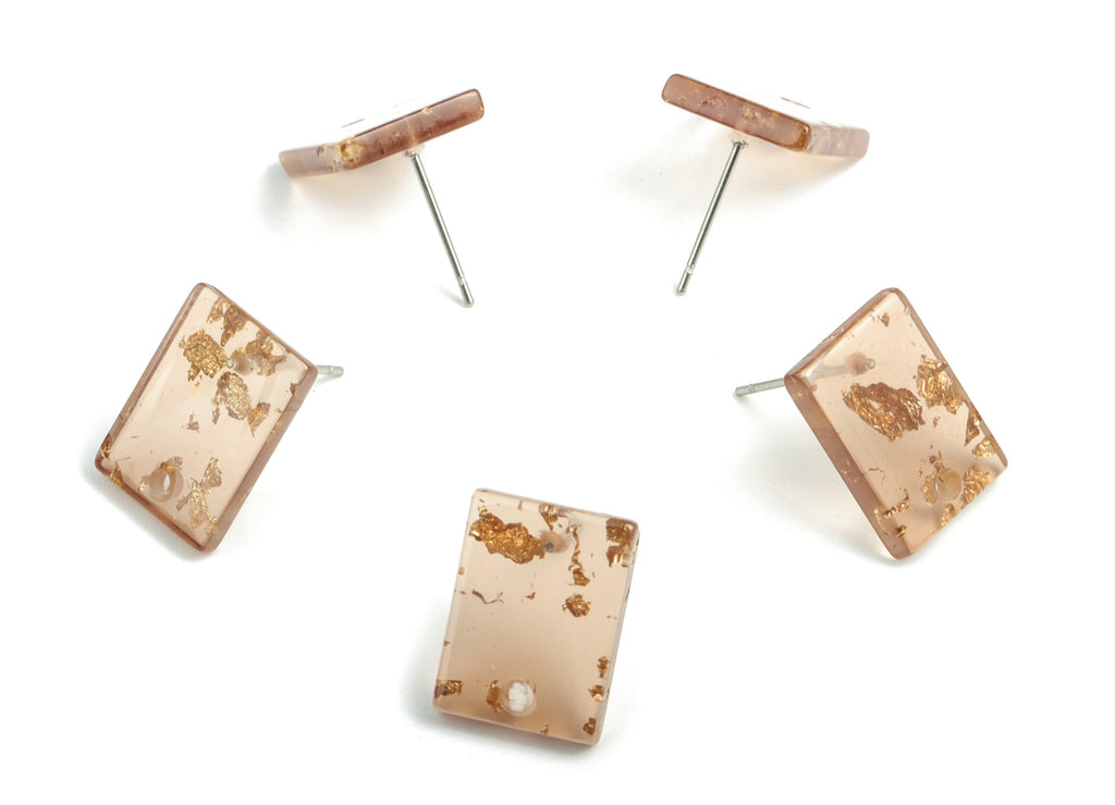 Acetate Rectangle Earring Stud - Brown & Gold Confetti - Rectangle Earring Post - Color Code: A518 - 15.43x11.72x2.5mm- AC1663-A518 - DOMEDBAZAAR