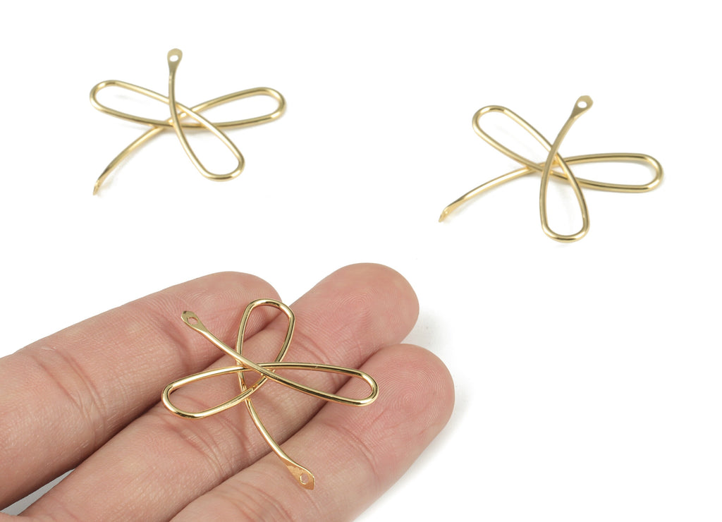Gold  Wire Connector - 18K Real Gold Brass Ribbon Connector - Earring Findings - Jewelry Supplies - 35.53x32.39x3.88mm - RGP2744 - DOMEDBAZAAR