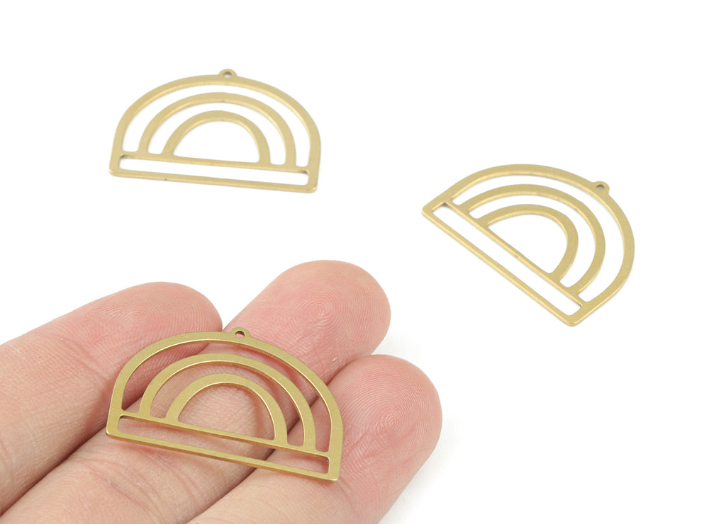 Rainbow Domed Pendant - Raw Brass Domed Rainbow Earring Charms - Semicircle Charms - Jewelry Making Supplies - 30x23x0.8mm - PPM3693 - DOMEDBAZAAR