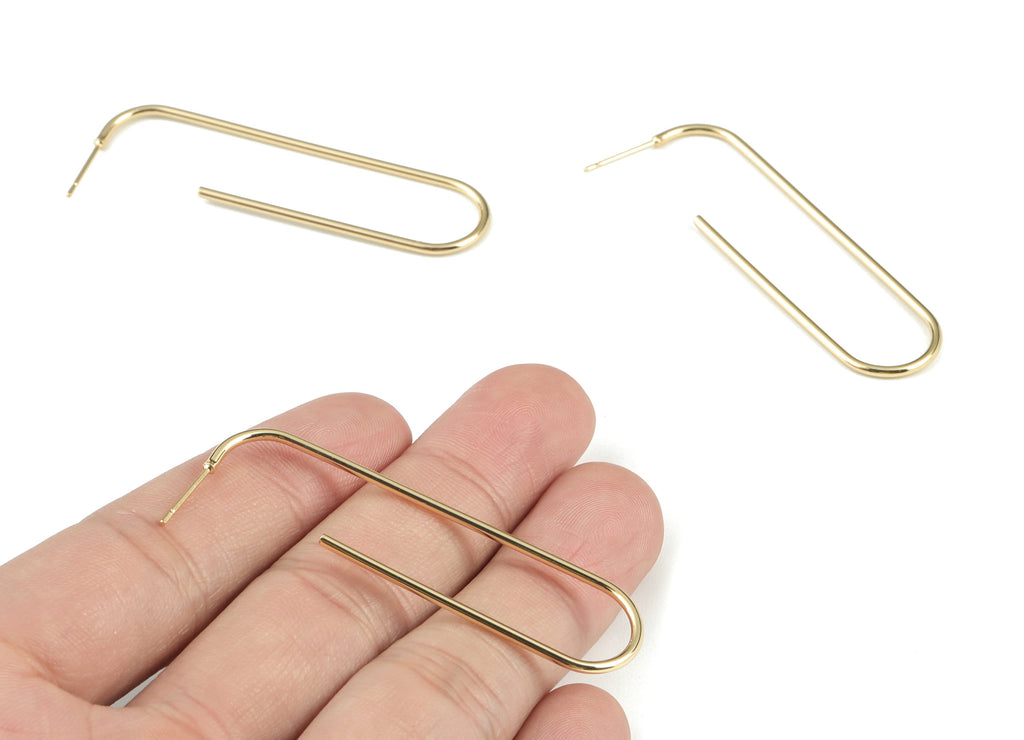 Gold Brass Ear Wire Stud - 18K Real Gold Brass Ear Wire Hook Ear Post - Jewelry Supplies - 56.68x21.57x1.49mm - RGP2740 - DOMEDBAZAAR