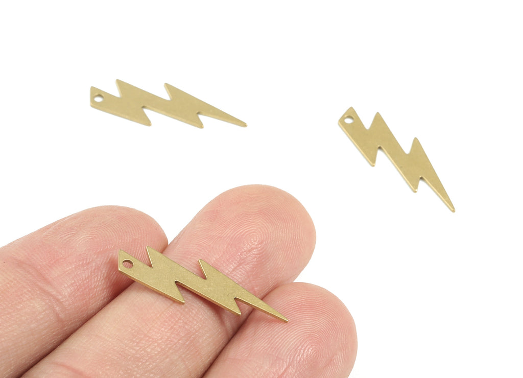 Lightning Thunderbolt Pendant - Raw Brass Thunderbolt Earring Charms - Lightning Earrings - Jewelry Supplies - 25x9x0.6mm - PPM3723 - DOMEDBAZAAR