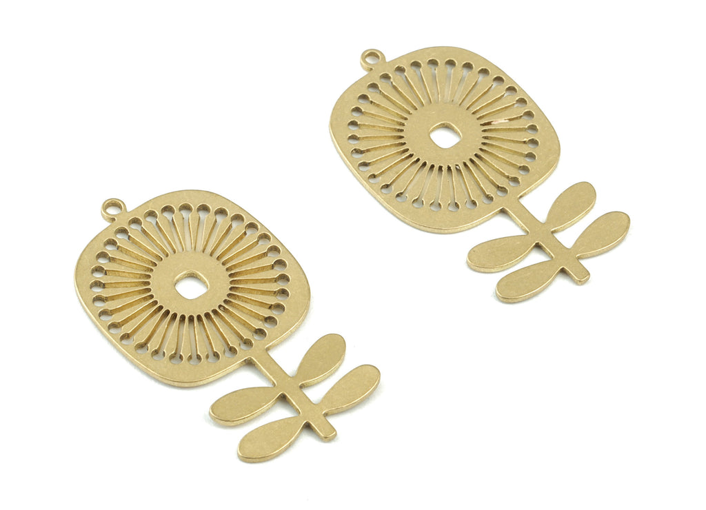 Sun Flower Pendant - Raw Brass Sun Flower Earring Charms - Jewelry Supplies - 32x18x0.8mm - PPM3508 - DOMEDBAZAAR