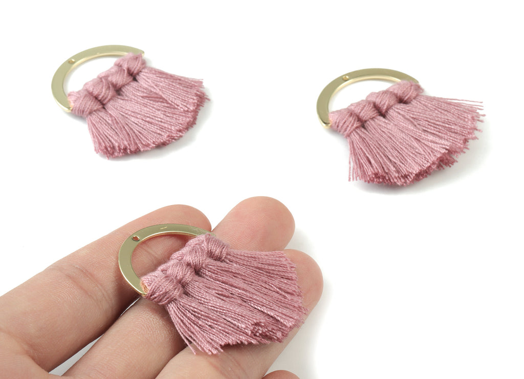 Gold Tone Plated Semi circle Brass - Half Moon Tassel Earring Charms - Cotton Purple Tassels - Fringe Tassel - 44.49x30.34x4.42mm - TSM3070P - DOMEDBAZAAR