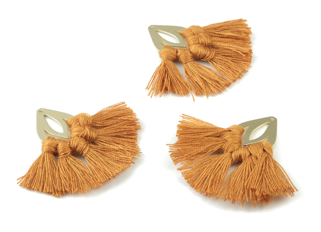 Gold Tone Plated Drop Brass - Drop Tassel Earring Charms - Cotton Brown Tassels - Fringe Tassel - 45.29x18.55x3.51mm - TSM3069BR - DOMEDBAZAAR