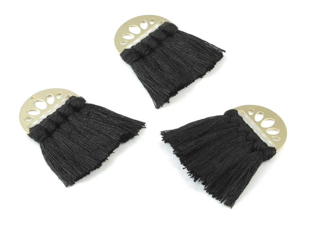 Gold Tone Plated Semi circle Brass - Half Moon Tassel Earring Charms - Cotton Black Tassels - Fringe Tassel - 49.92x35.24x4.92mm - TSM3065B - DOMEDBAZAAR