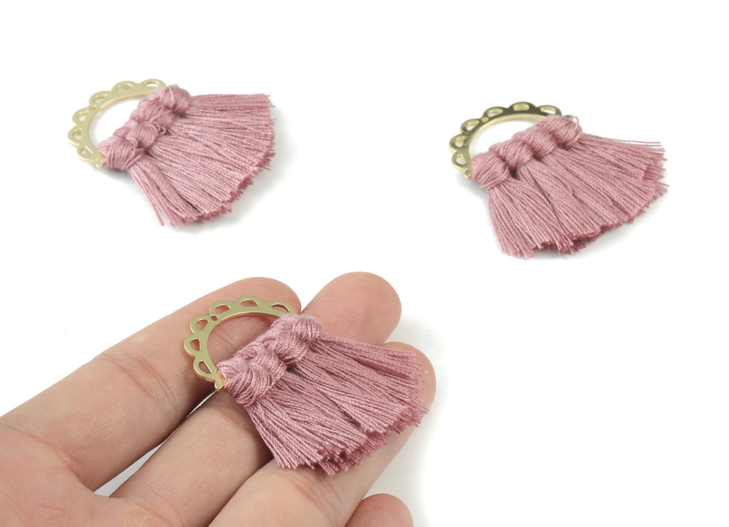 Gold Tone Plated Semi circle Brass - Half Moon Tassel Earring Charms - Cotton Purple Tassels - Fringe Tassel - 44.46x29.94x3.43mm - TSM3057P - DOMEDBAZAAR