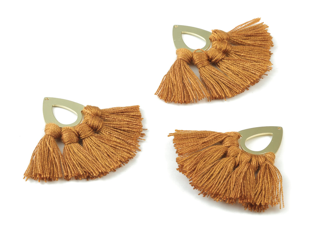 Gold Tone Plated Drop Brass - Drop Tassel Earring Charms - Cotton Brown Tassels - Fringe Tassel - 45.99x19.16x3.49mm - TSM3055BR - DOMEDBAZAAR